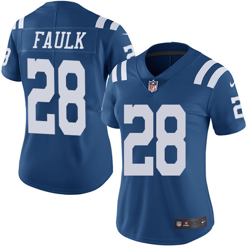 Indianapolis Colts 28 Limited Marshall Faulk Royal Blue Nike NFL Women Rush Vapor Untouchable Jersey